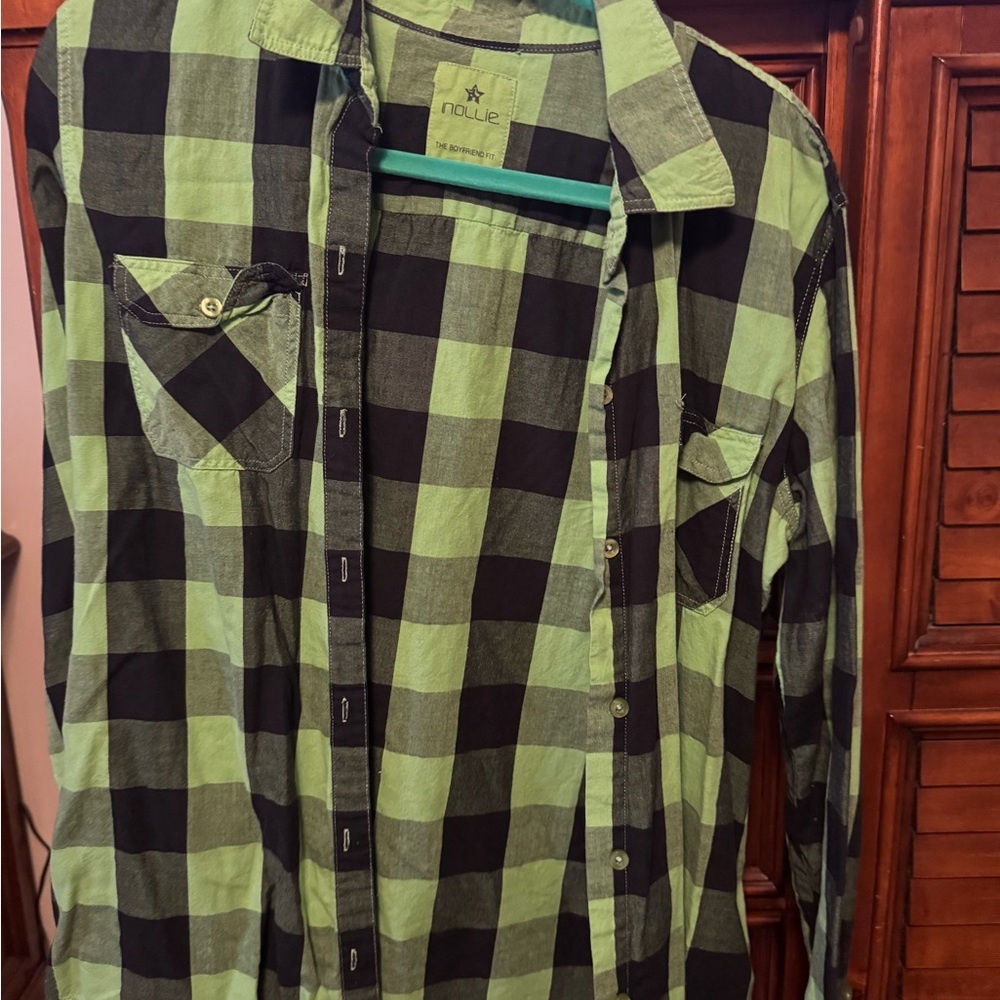 Nollie Lime and Black Plaid Men's Shirt